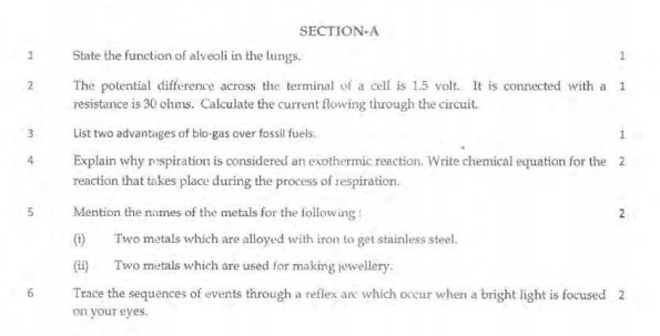 CBSE Class 10 Science Sample Paper 2017 Set G